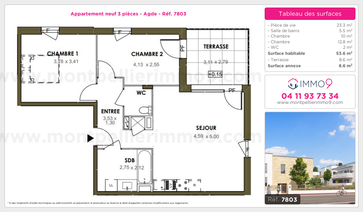 Plan et surfaces, Programme neuf Agde Référence n° 7803
