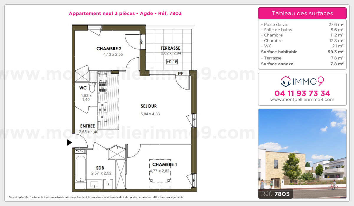 Plan et surfaces, Programme neuf Agde Référence n° 7803