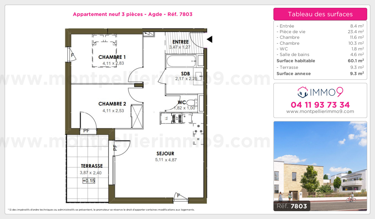 Plan et surfaces, Programme neuf Agde Référence n° 7803