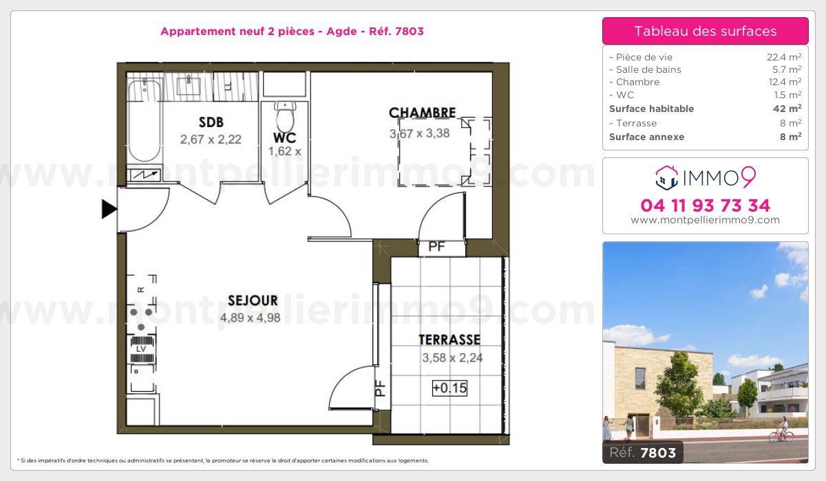 Plan et surfaces, Programme neuf Agde Référence n° 7803