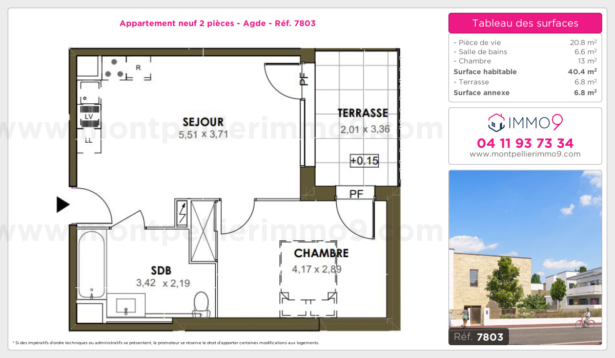 Plan et surfaces, Programme neuf Agde Référence n° 7803