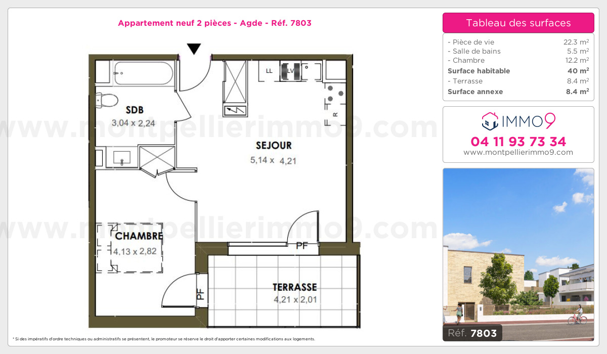 Plan et surfaces, Programme neuf Agde Référence n° 7803
