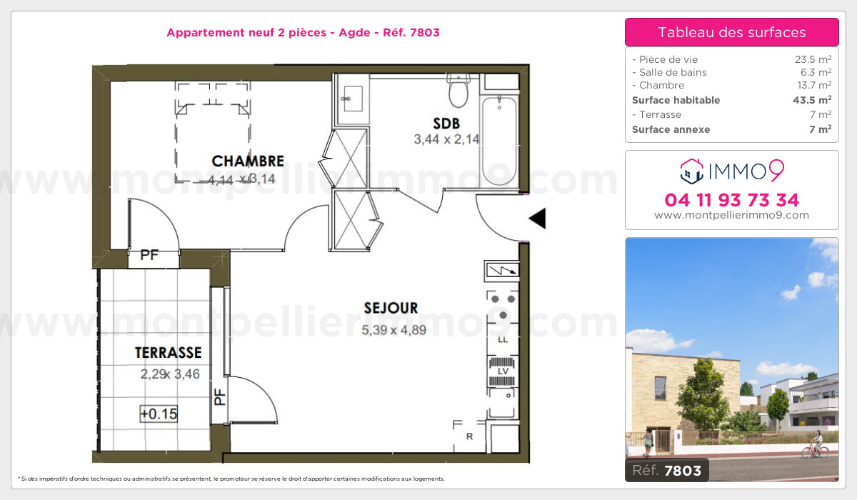 Plan et surfaces, Programme neuf Agde Référence n° 7803