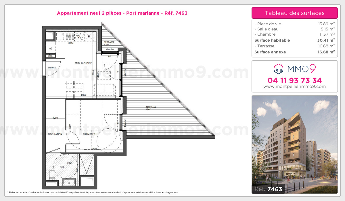 Plan et surfaces, Programme neuf Montpellier : Port marianne Référence n° 7463