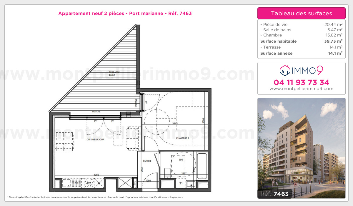 Plan et surfaces, Programme neuf Montpellier : Port marianne Référence n° 7463
