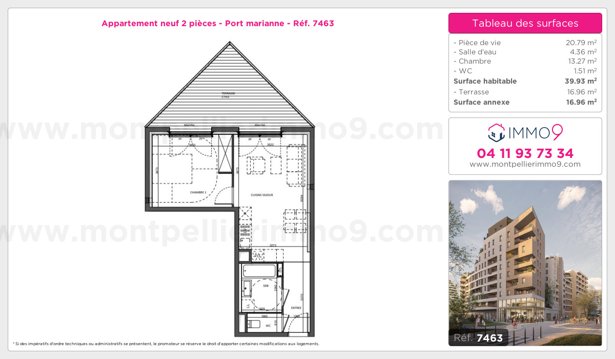 Plan et surfaces, Programme neuf Montpellier : Port marianne Référence n° 7463