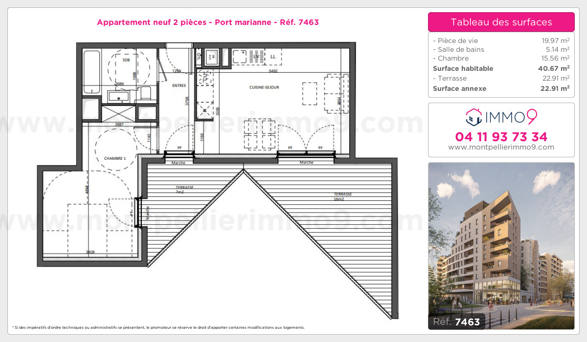 Plan et surfaces, Programme neuf Montpellier : Port marianne Référence n° 7463