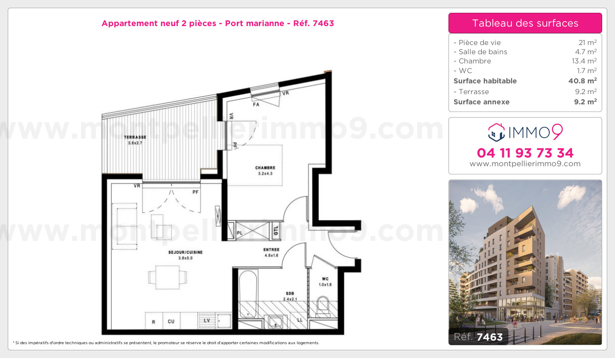 Plan et surfaces, Programme neuf Montpellier : Port marianne Référence n° 7463