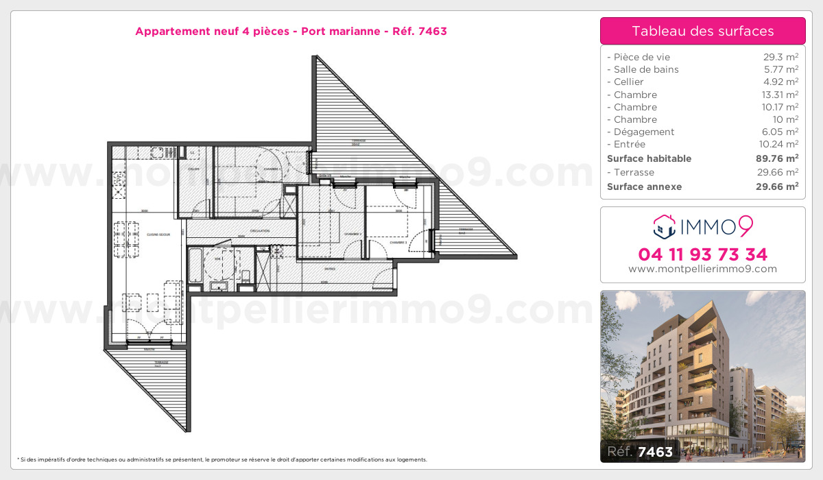 Plan et surfaces, Programme neuf Montpellier : Port marianne Référence n° 7463