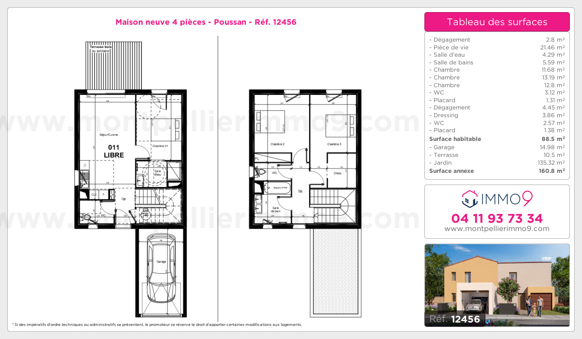Plan et surfaces, Programme neuf Poussan Référence n° 12456