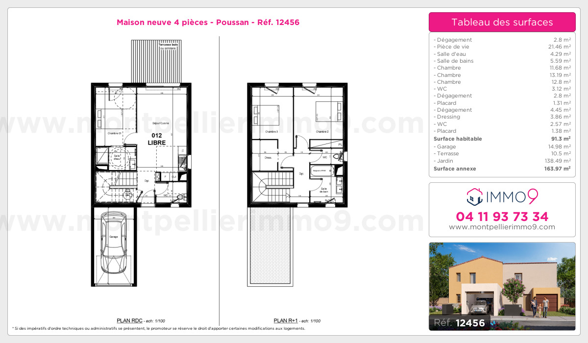 Plan et surfaces, Programme neuf Poussan Référence n° 12456
