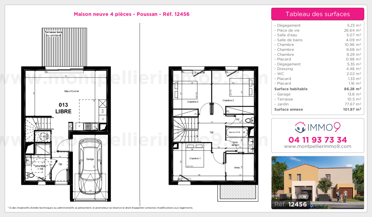 Plan et surfaces, Programme neuf Poussan Référence n° 12456