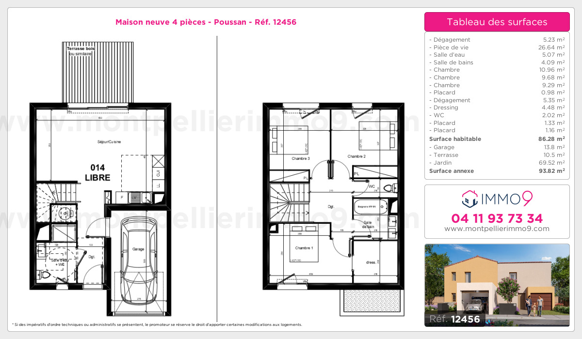 Plan et surfaces, Programme neuf Poussan Référence n° 12456