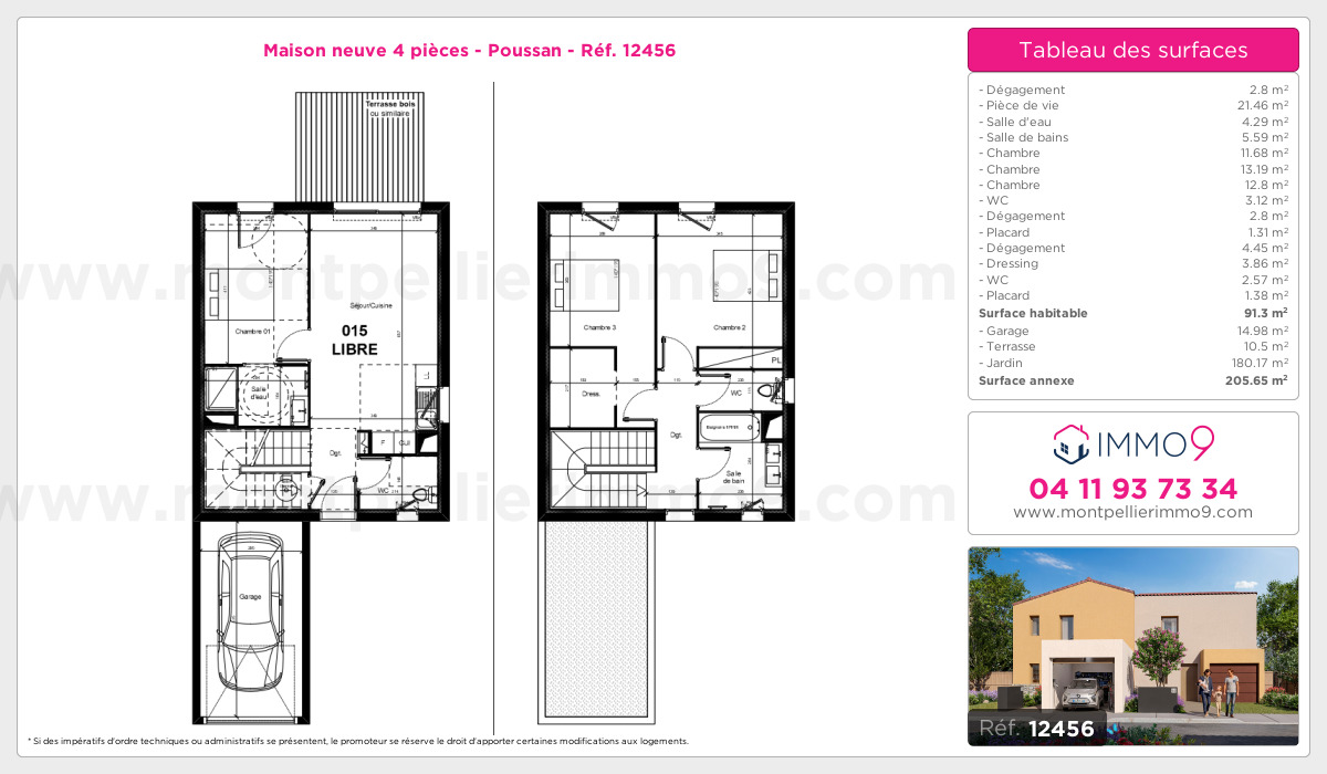 Plan et surfaces, Programme neuf Poussan Référence n° 12456