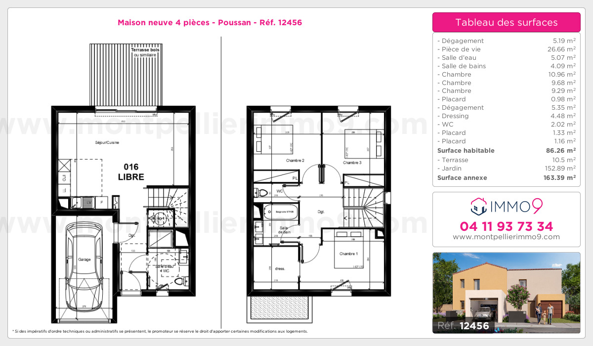 Plan et surfaces, Programme neuf Poussan Référence n° 12456