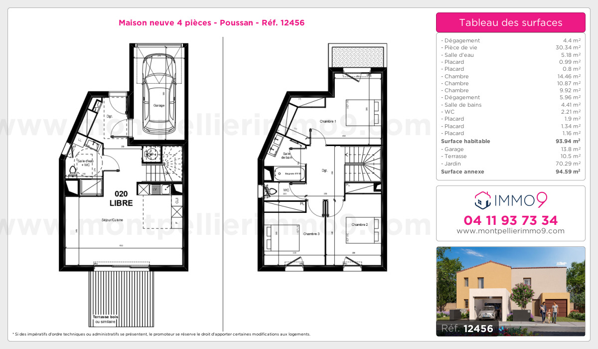 Plan et surfaces, Programme neuf Poussan Référence n° 12456