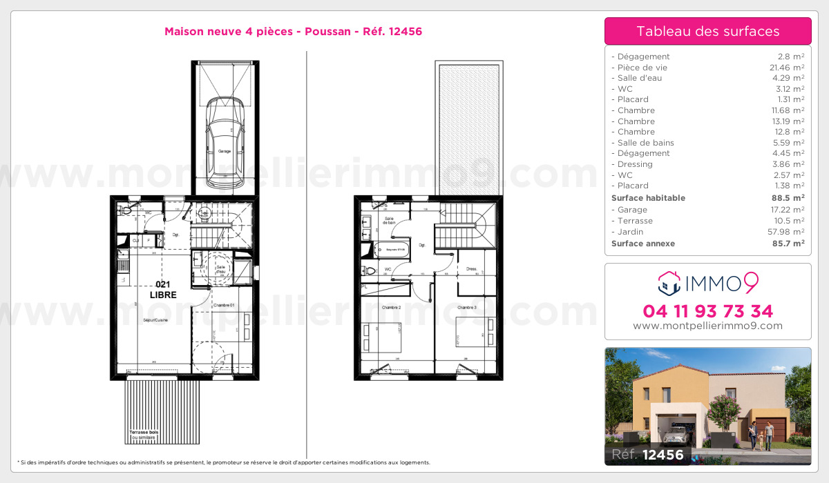 Plan et surfaces, Programme neuf Poussan Référence n° 12456