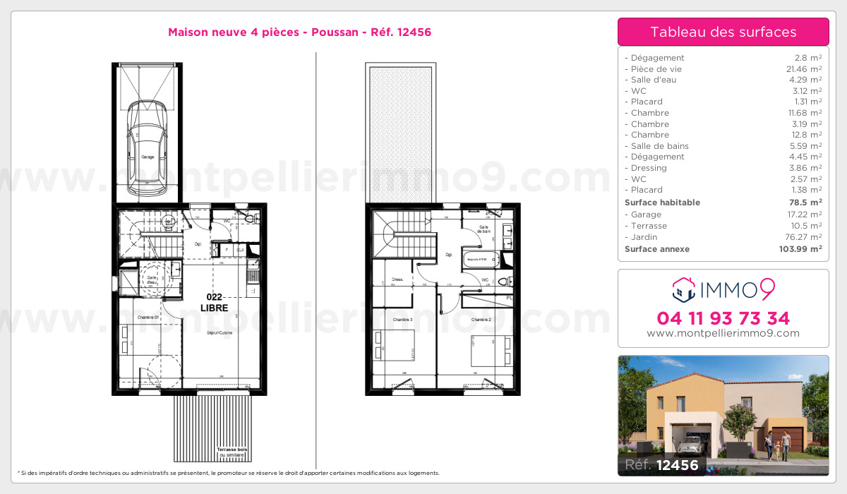 Plan et surfaces, Programme neuf Poussan Référence n° 12456