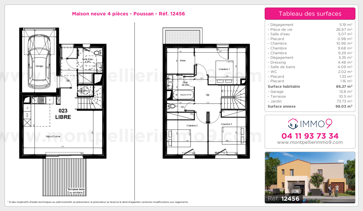 Plan et surfaces, Programme neuf Poussan Référence n° 12456