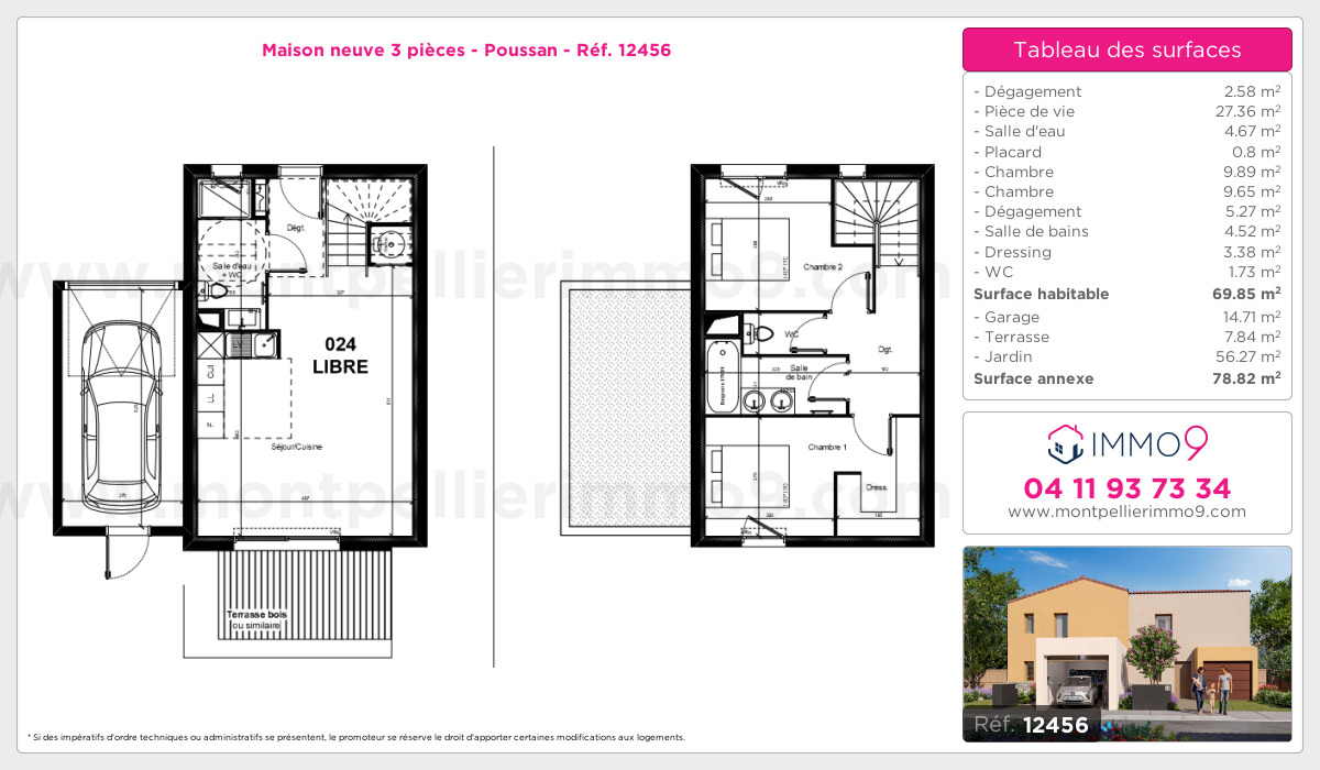 Plan et surfaces, Programme neuf Poussan Référence n° 12456