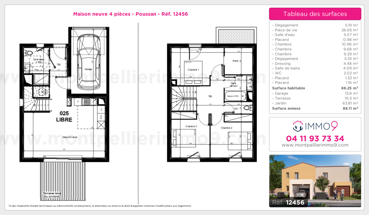 Plan et surfaces, Programme neuf Poussan Référence n° 12456