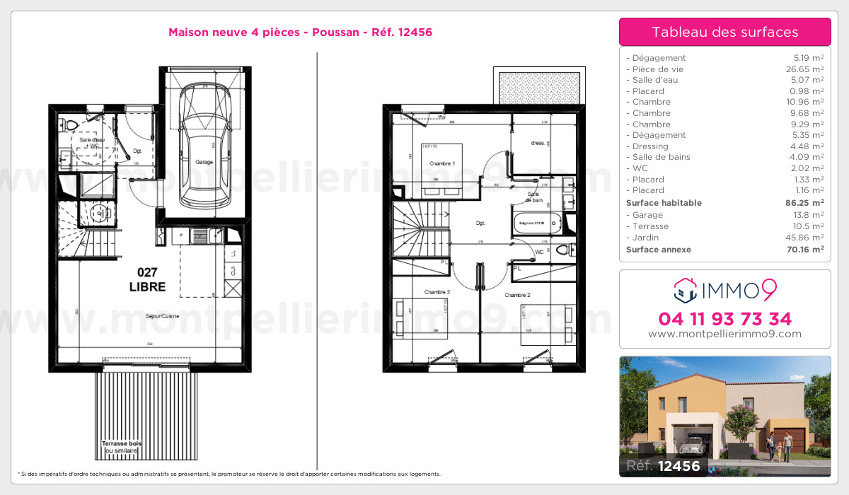 Plan et surfaces, Programme neuf Poussan Référence n° 12456