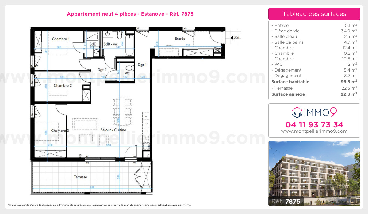 Plan et surfaces, Programme neuf Montpellier : Estanove Référence n° 7875
