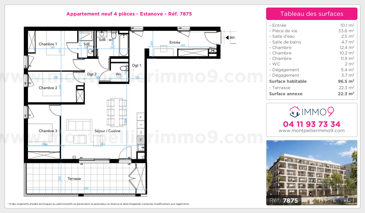 Plan et surfaces, Programme neuf Montpellier : Estanove Référence n° 7875