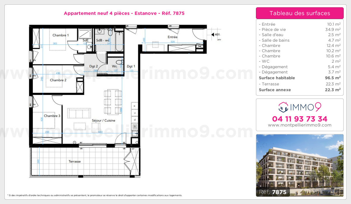 Plan et surfaces, Programme neuf Montpellier : Estanove Référence n° 7875