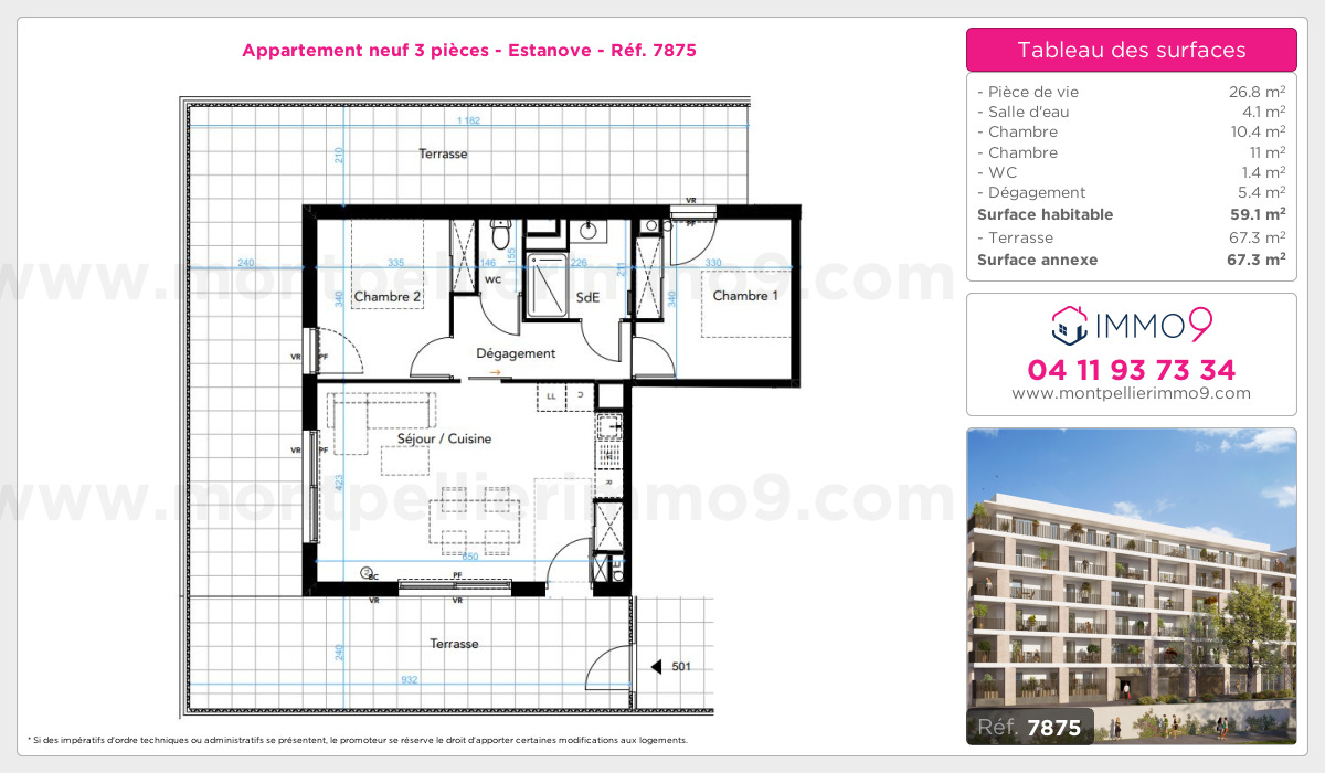 Plan et surfaces, Programme neuf Montpellier : Estanove Référence n° 7875